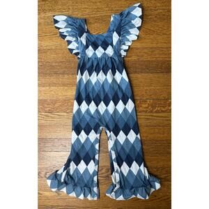 Kate Quinn Girls' Blue Diamond Pants Romper Size 2